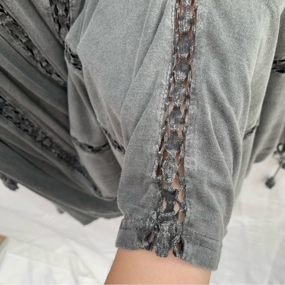 POL Grey V-Neck Long Sleeve Tunic Dress Ladder Lace Grunge Fairy y2k Sz Small - Picture 5 of 7